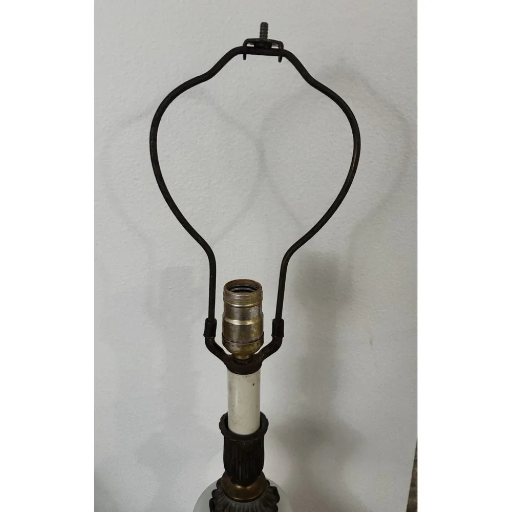 Antique West Germany Satin Glass Lamp Hand Painted Floral